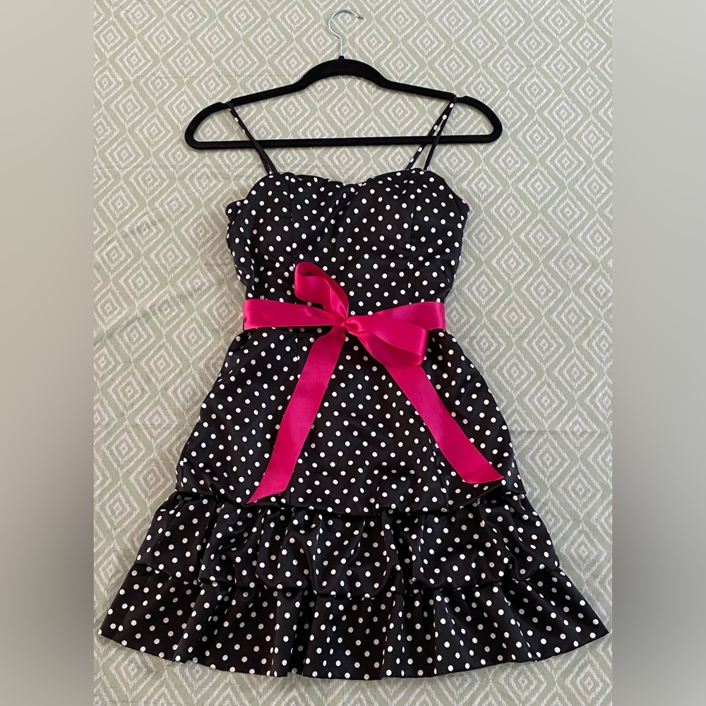 Vintage Y2k Taboo Black and White Polka Dot Dress